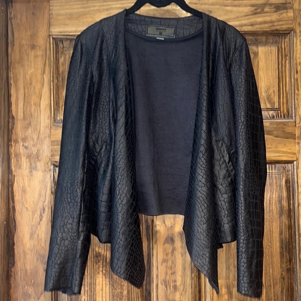 Blank NYC Textured Drape Front Faux Leather Jacket